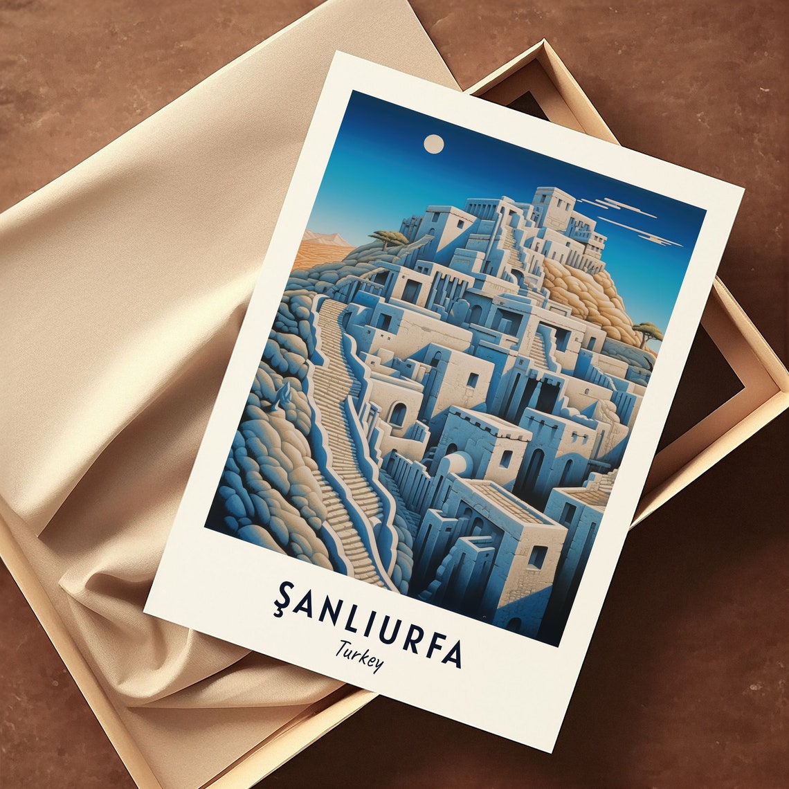 Sanliurfa Ancient Stone Citadel Hill Moon Turkey Travel Poster - Image 3