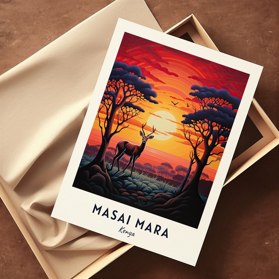 Masai Mara Kenya Sunset Antelope Acacia Trees Savannah Poster - Image 3