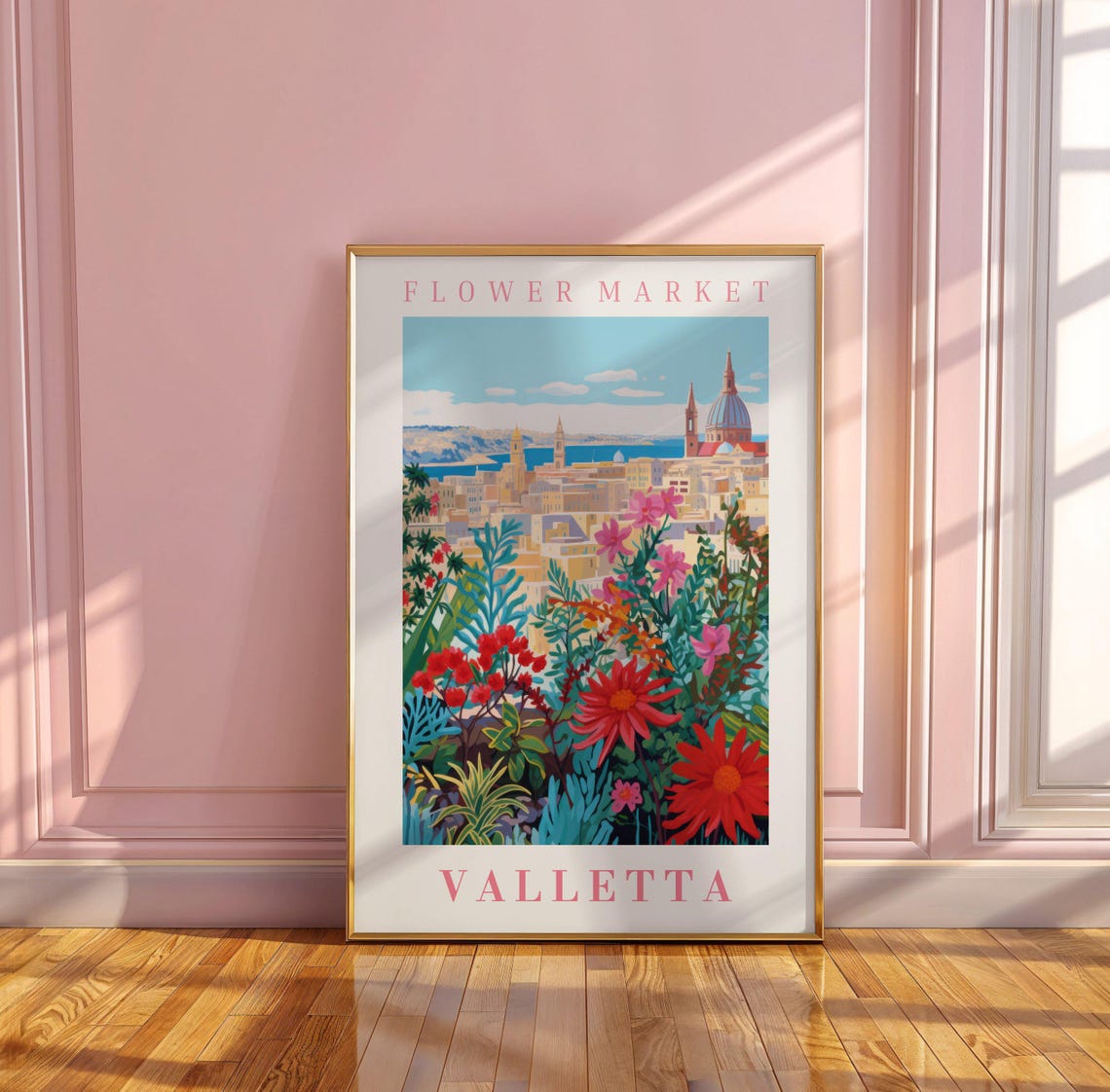 Valletta Malta Flower Market Harbour Bloom City Travel Poster - Image 3