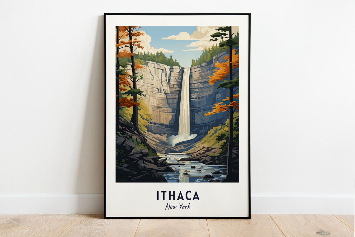 Ithaca Waterfall in an Autumn Gorge New York State Travel Poster