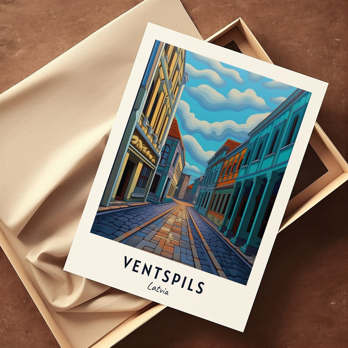Ventspils Latvia Old Town Cobbled Street Colorful Buildings Travel Poster - Image 3