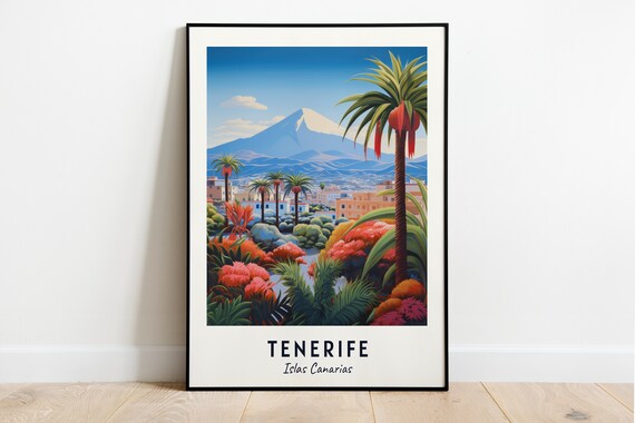 Tenerife Mount Teide Tropical Palm Gardens Canary Islands Travel Poster