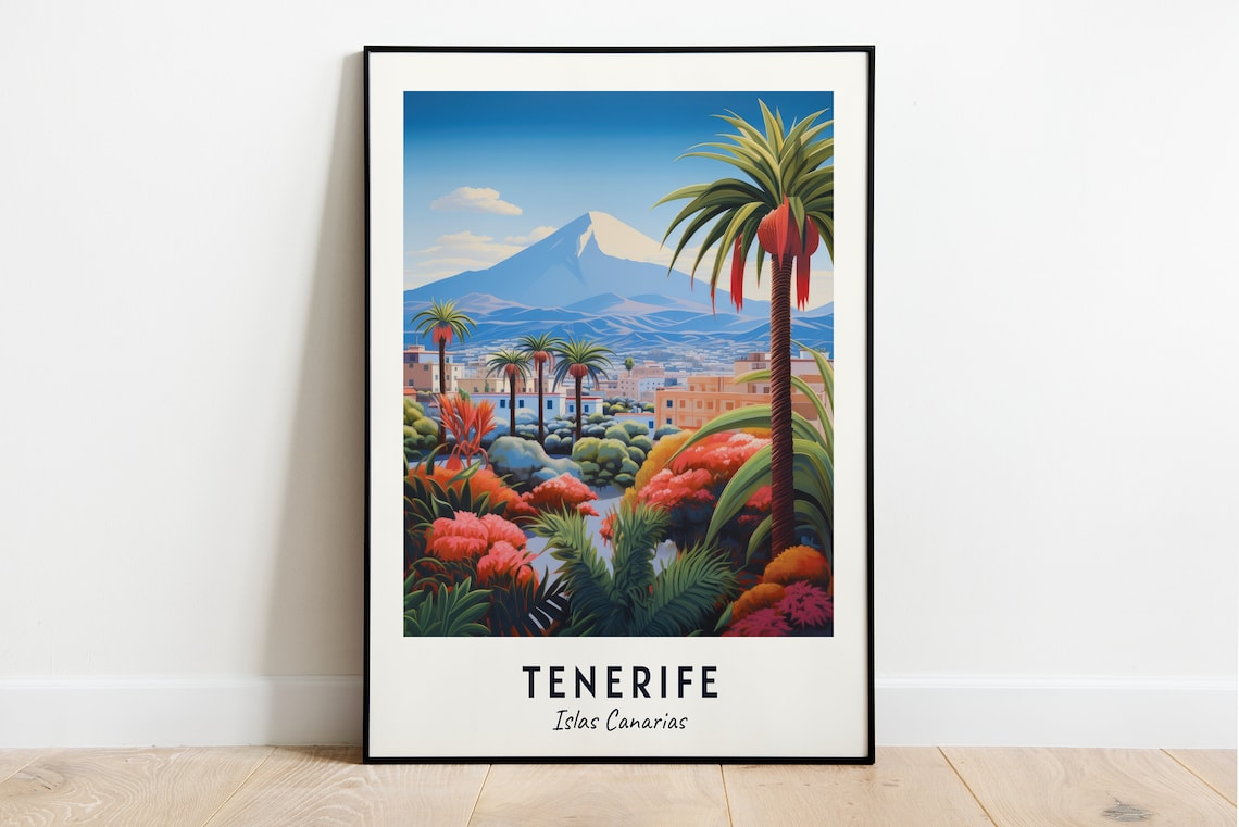 Tenerife Mount Teide Tropical Palm Gardens Canary Islands Travel Poster
