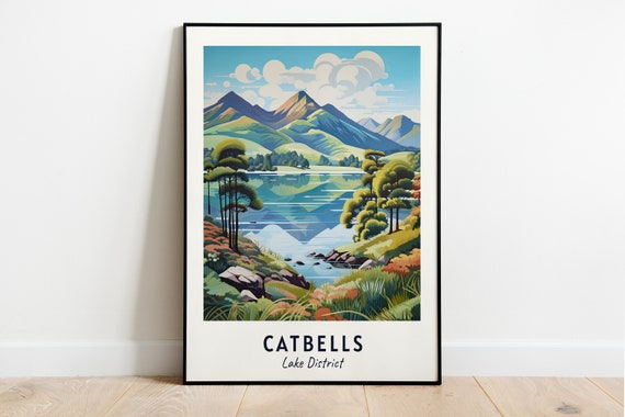 Catbells Lake District Travel Poster, Place Print