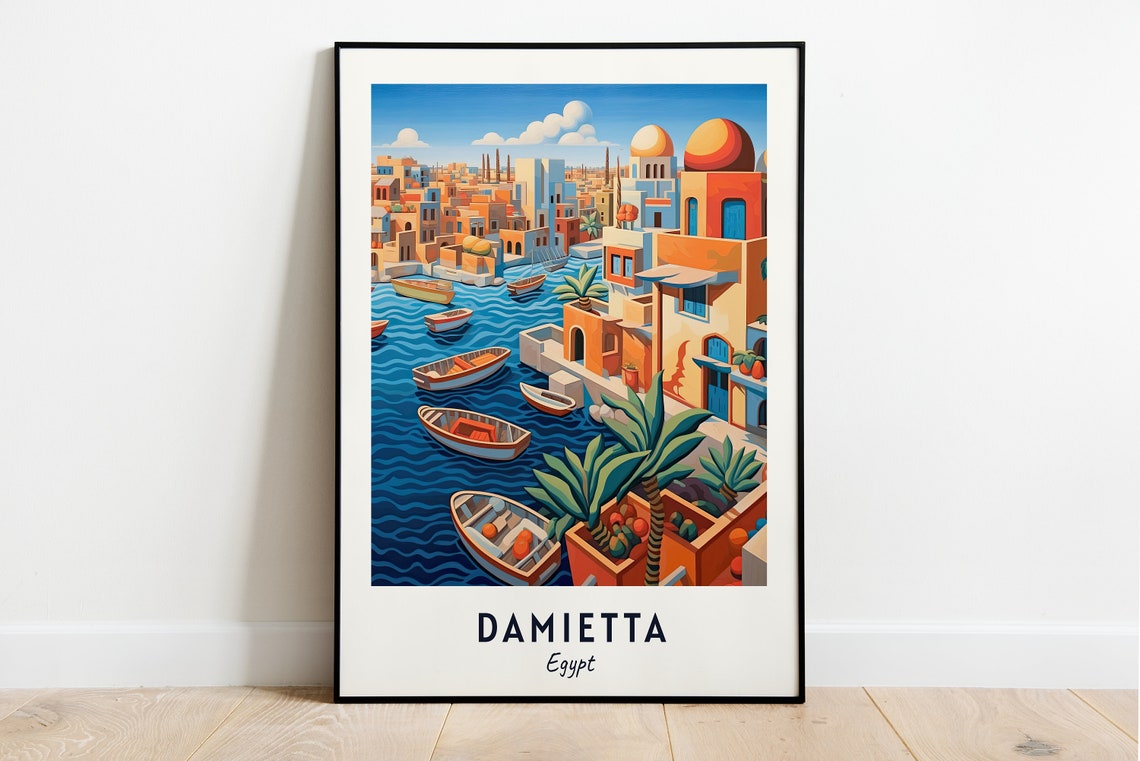 Colorful Harbor Boats and Waterfront Domes Damietta Egypt Poster