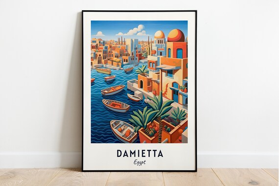Colorful Harbor Boats and Waterfront Domes Damietta Egypt Poster