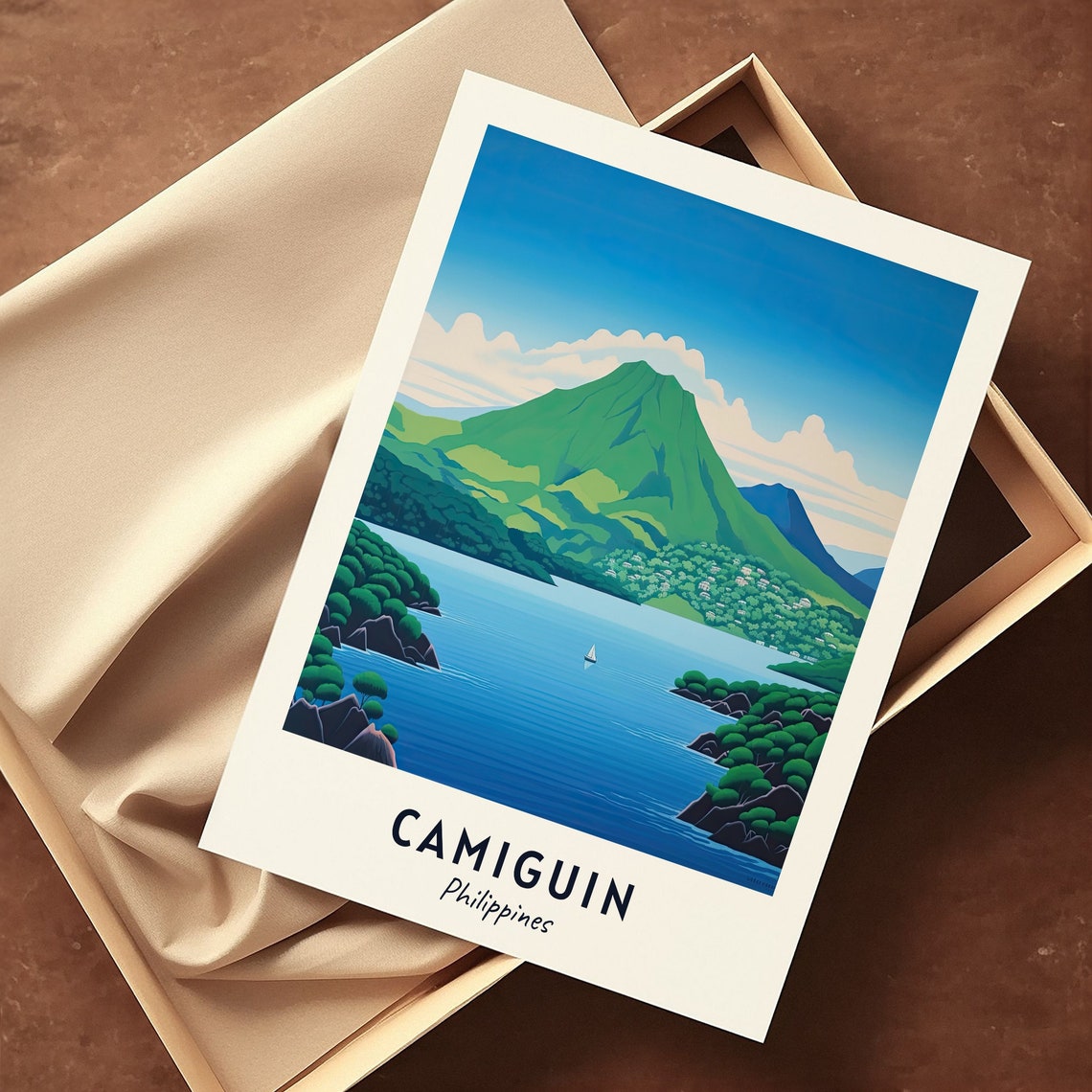 Camiguin Philippines Green Volcano Sparkling Bay Seascape Poster - Image 3