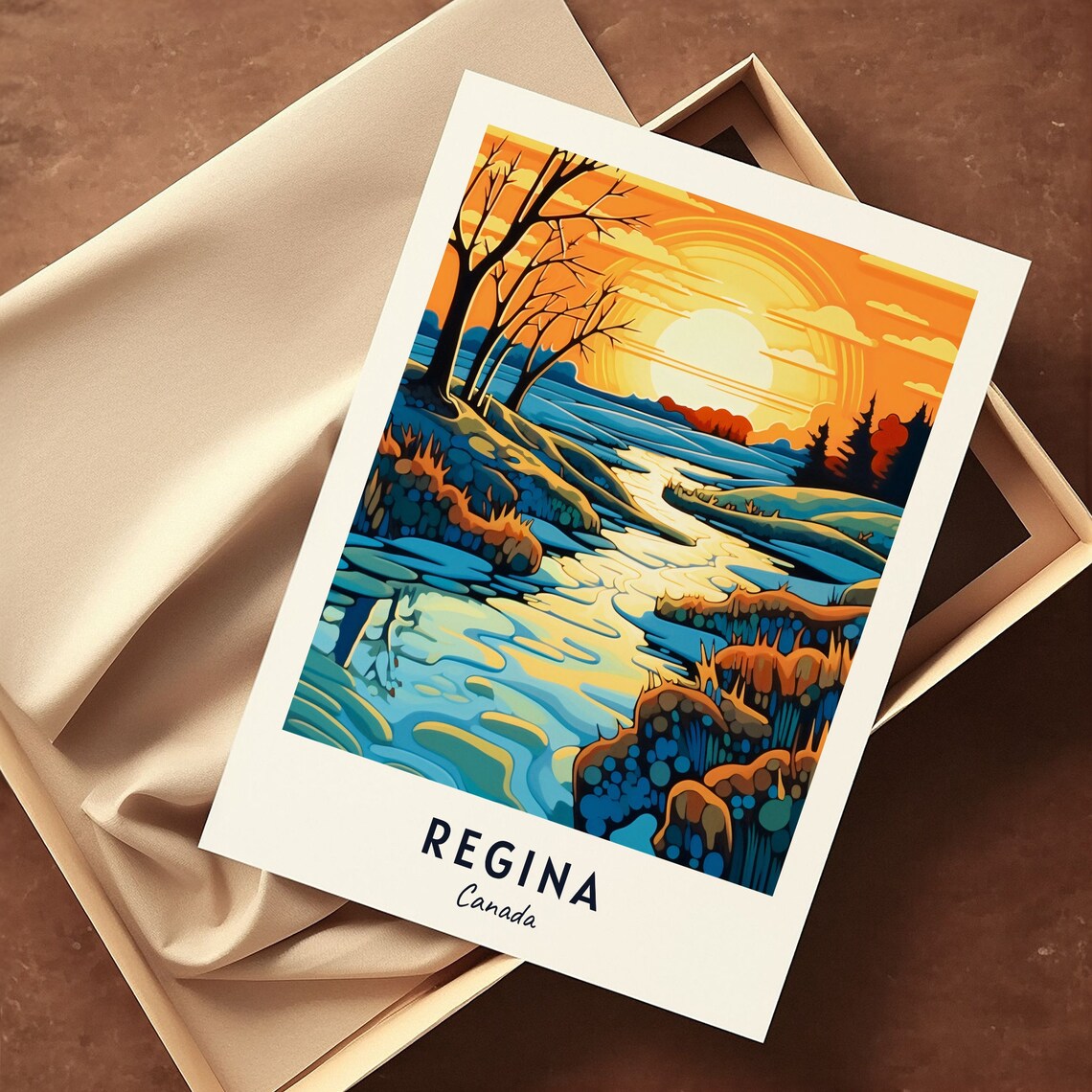 Regina Canada Golden Sunset Prairie Stream Saskatchewan Art Travel Poster - Image 3