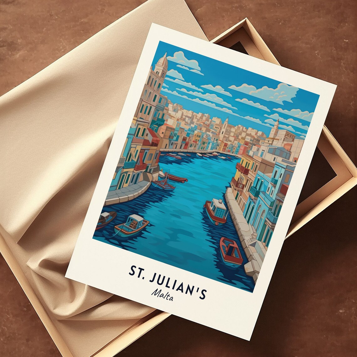 St Julians Malta Harbor Canal With Colorful Buildings And Boats Poster - Image 3