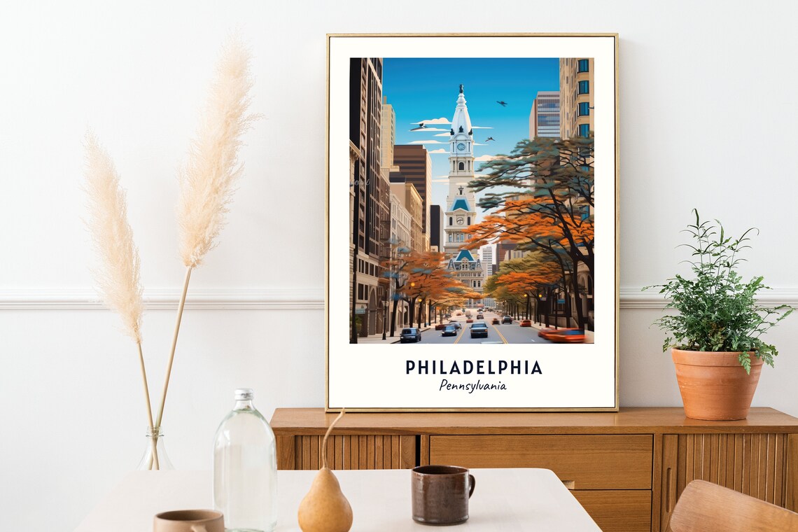Philadelphia Pennsylvania City Hall Tower Autumn Street Travel Poster - Image 2