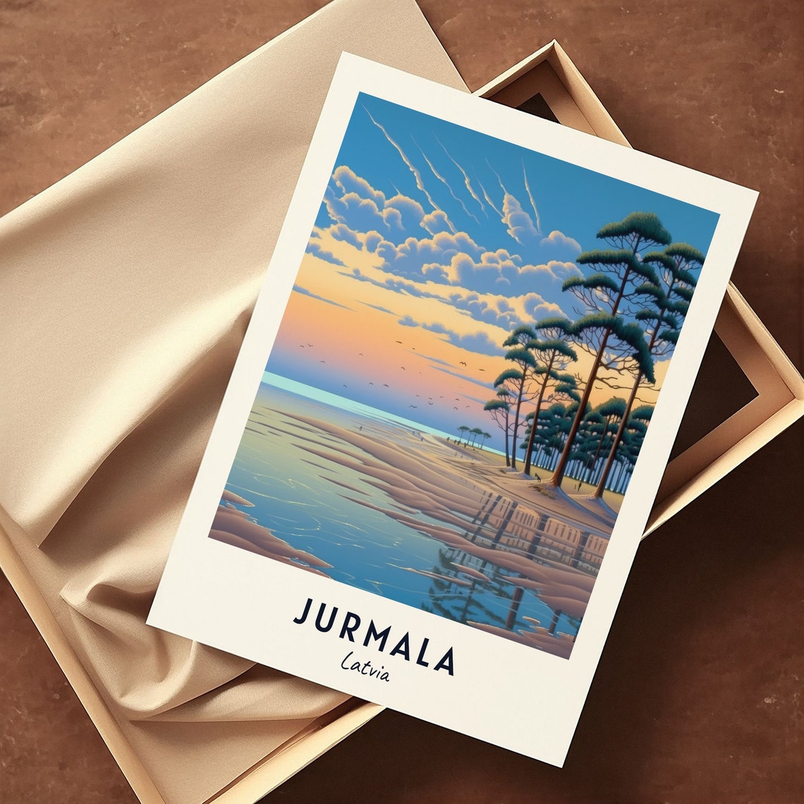 Jurmala Latvia Pine Lined Baltic Beach Golden Sunset Glow Poster - Image 3