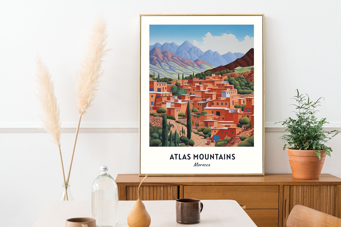 Terracotta Village beneath the Atlas Mountains Morocco Poster - Image 2