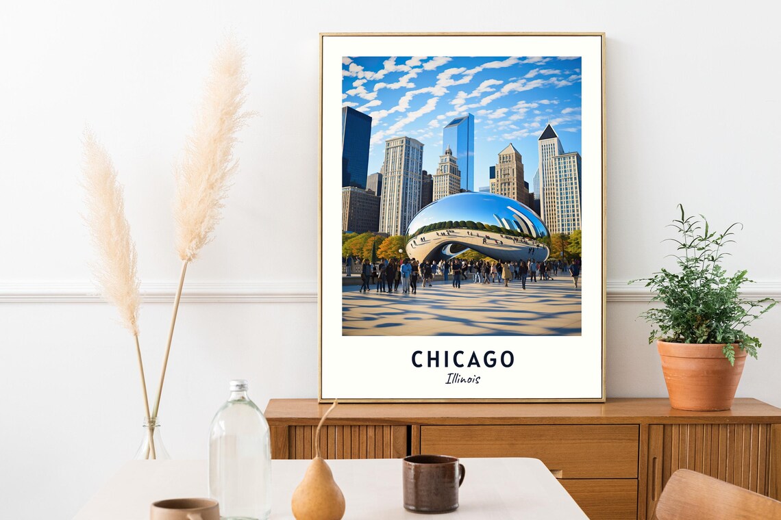 Chicago Travel Print Wall Art Chicago Illinois City Print Chicago Travel Gift Chicago City Poster Travel Gift - Image 2