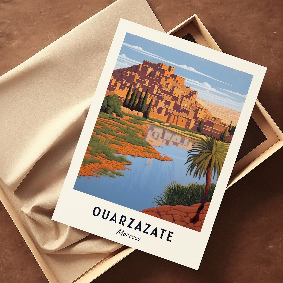 Ouarzazate Morocco Ancient Kasbah Reflected In The River Travel Poster - Image 3