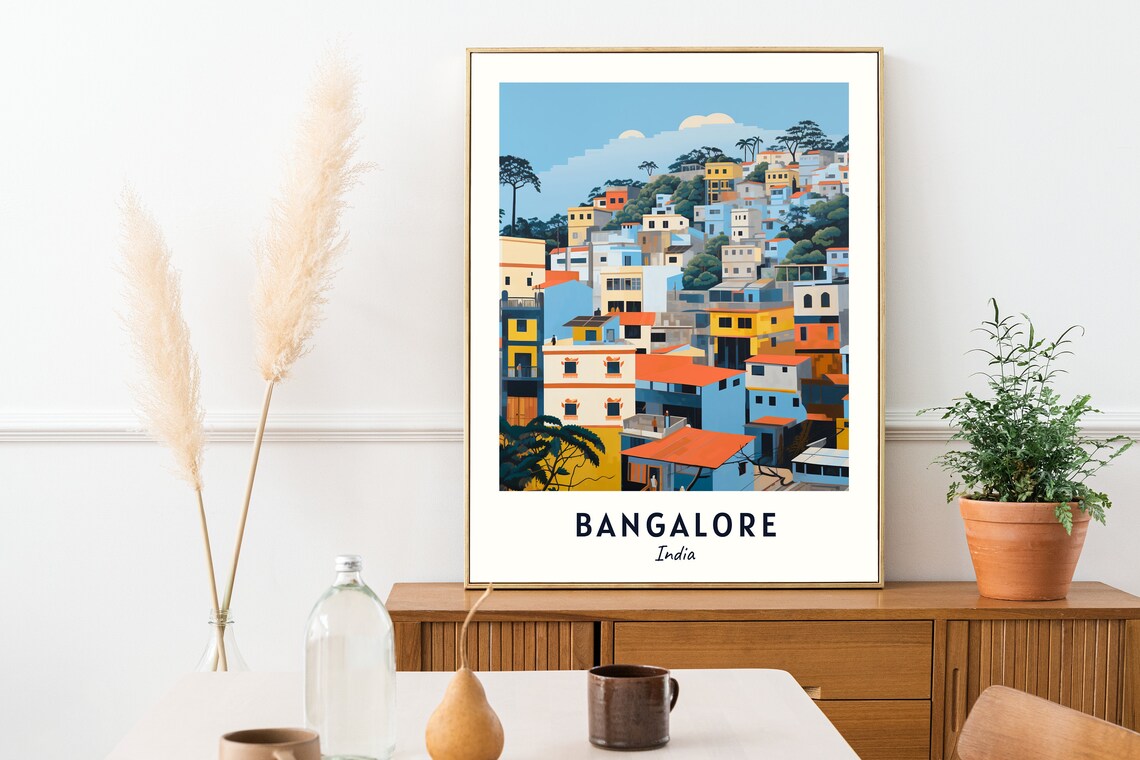 Bangalore Colorful Hillside Houses Cityscape India Travel Poster - Image 2