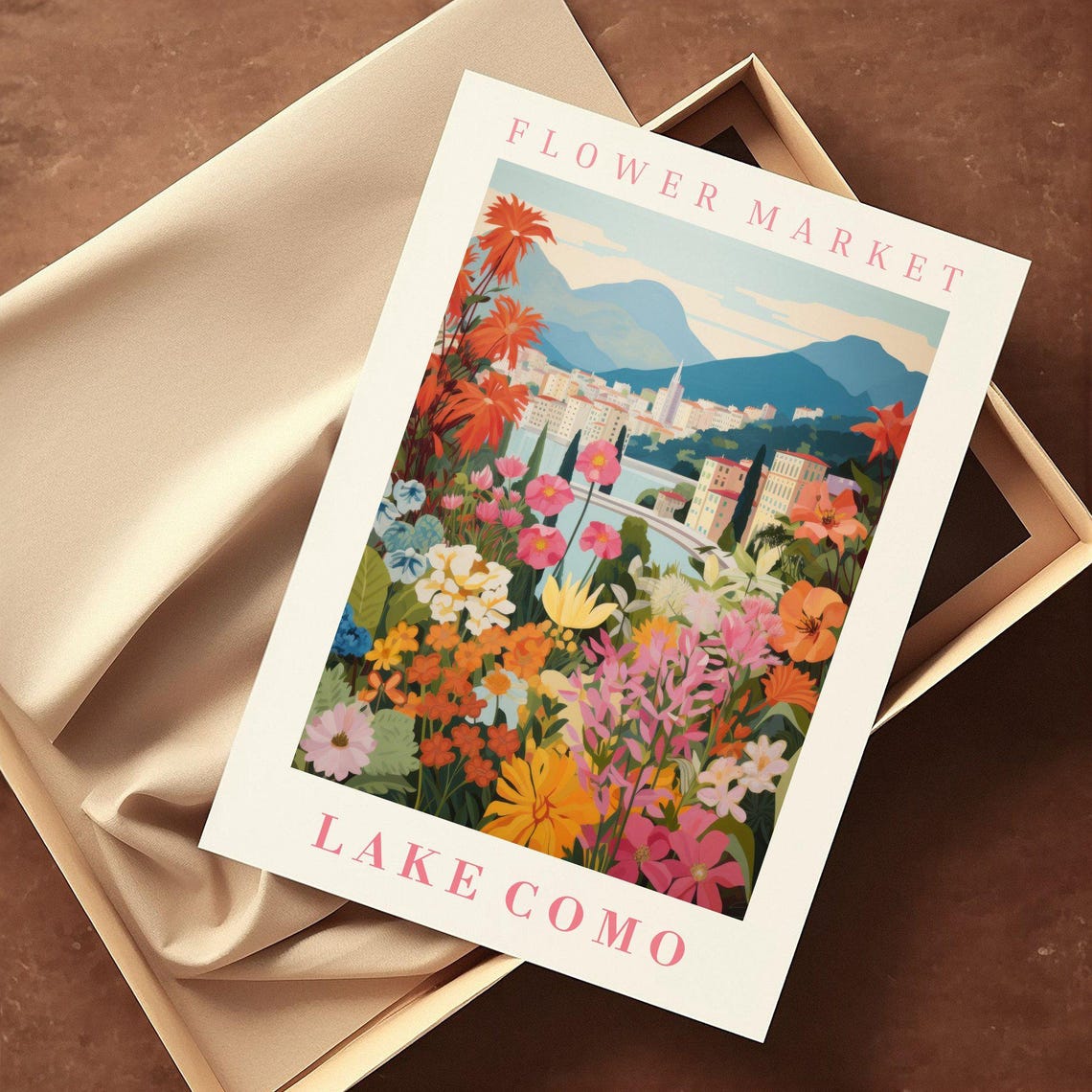 Lake Como Flower Market Poster with Lakeside Bloom Mountain View - Image 2