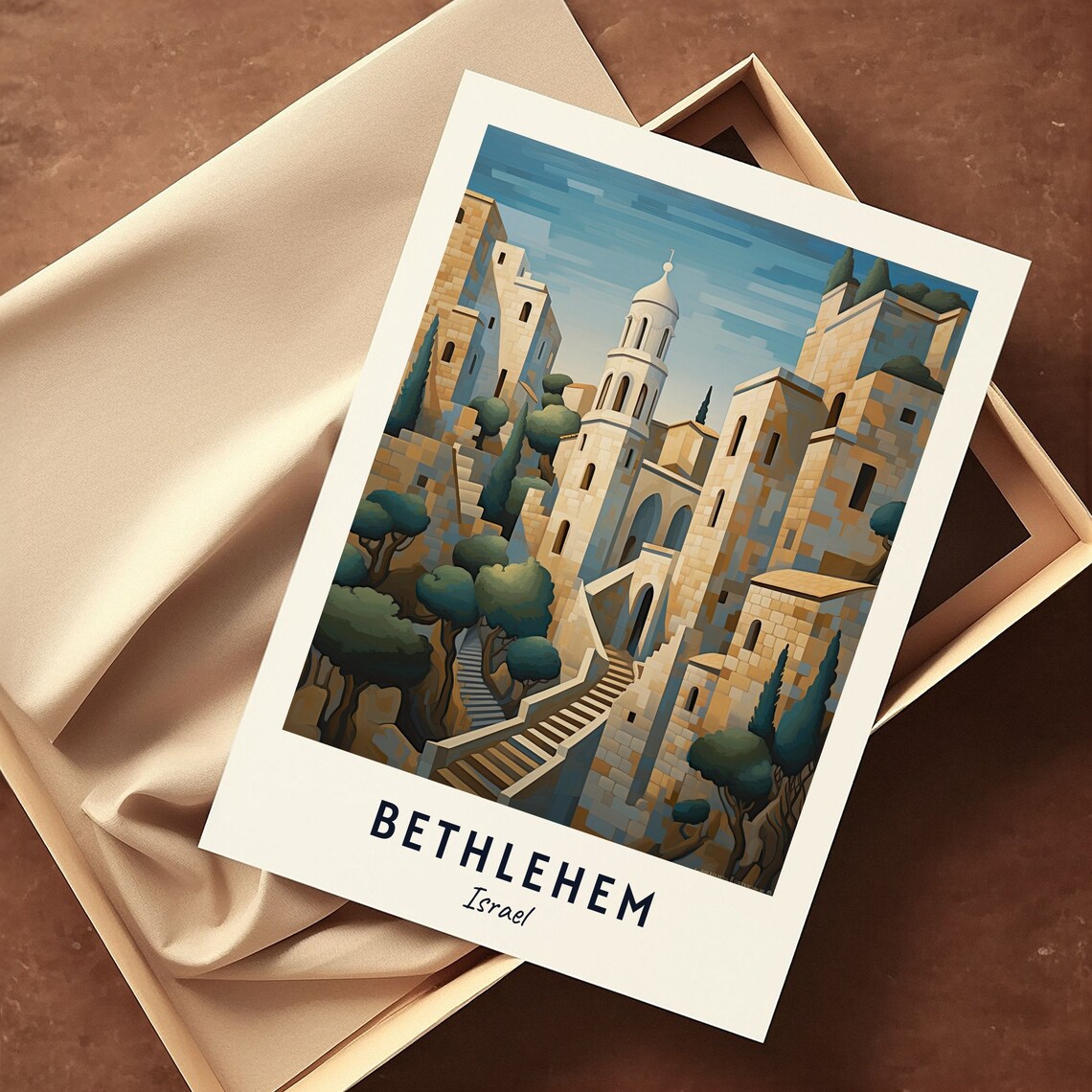Bethlehem Israel Old Town Historic Stone Church Bell Tower Travel Poster - Image 3