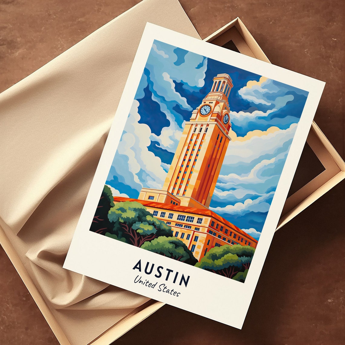 Austin Texas University Clock Tower Campus Landmark Travel Poster - Image 3