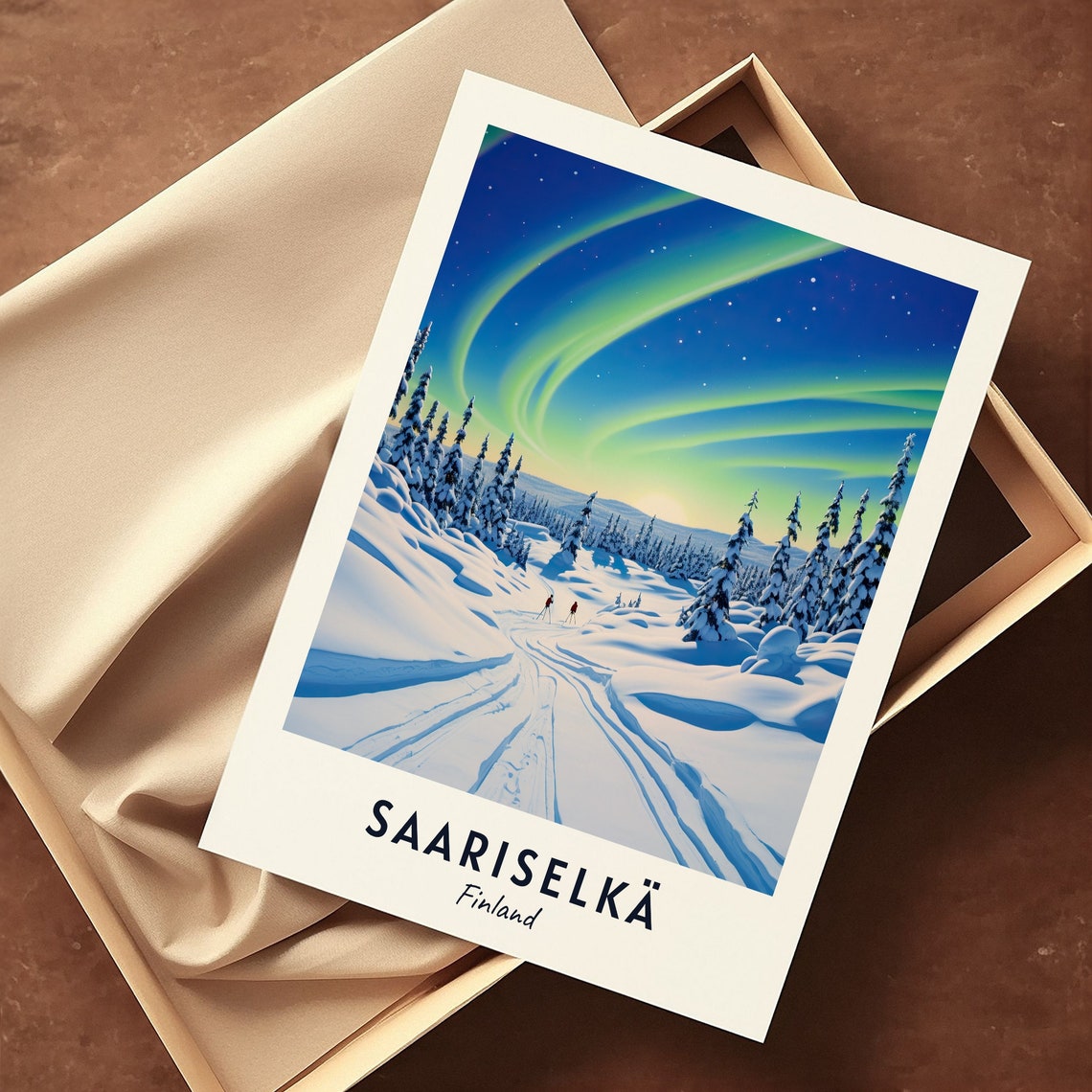 Saariselkä Finland Northern Lights Snowy Trail Winter Poster - Image 3