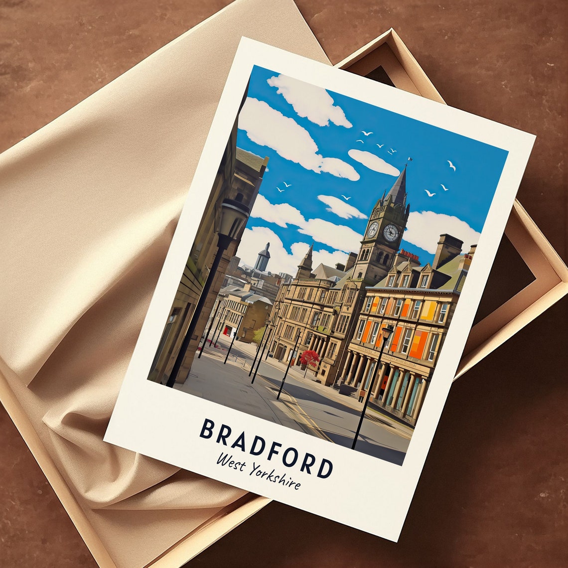 Bradford West Yorkshire Town Hall Clock Tower Scene Travel Poster - Image 3
