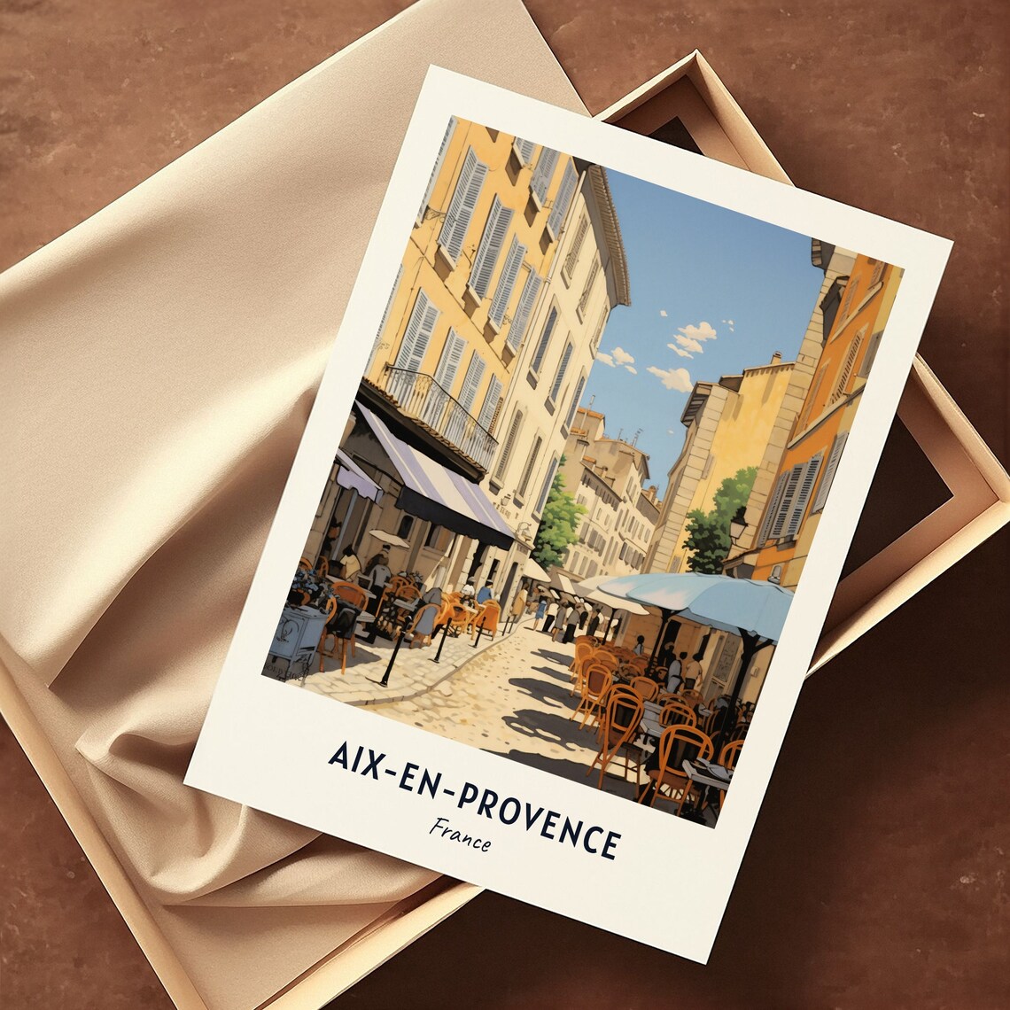 Aix-en-Provence France Street Cafe Sunlit Old Town Travel Poster - Image 3