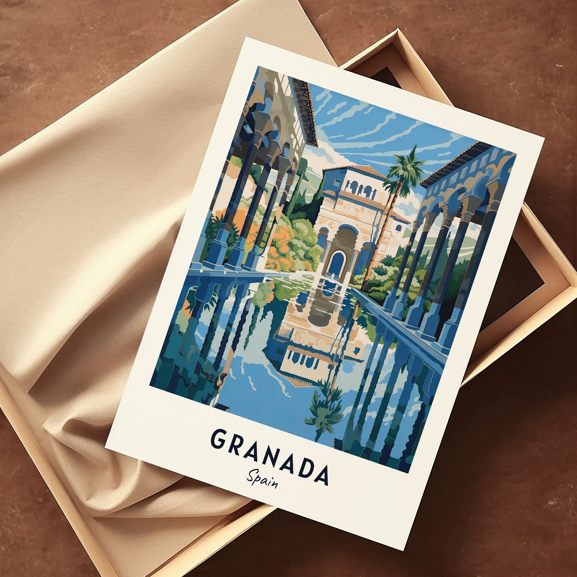 Granada Spain Alhambra Palace Courtyard Reflection Pool Travel Poster - Image 3