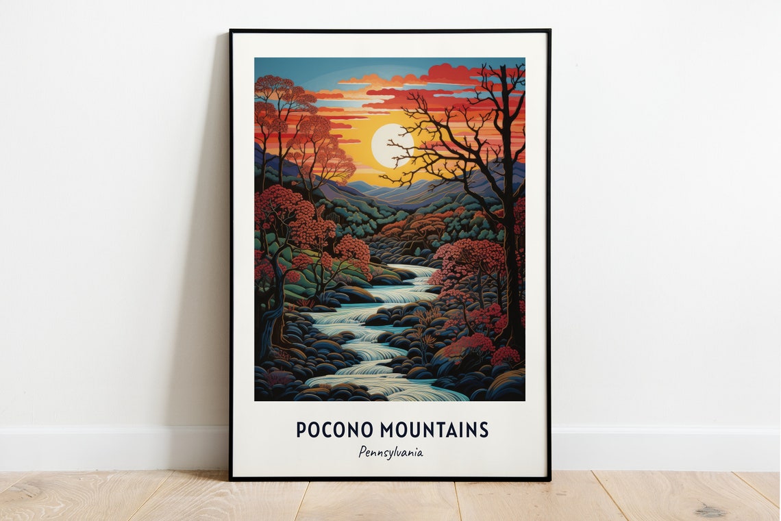 Pocono Mountains Pennsylvania Orange Sunset Valley Stream Scene Poster