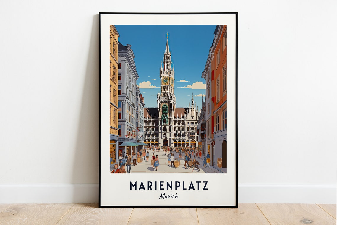 Marienplatz Munich Historic New Town Hall Square Travel Poster