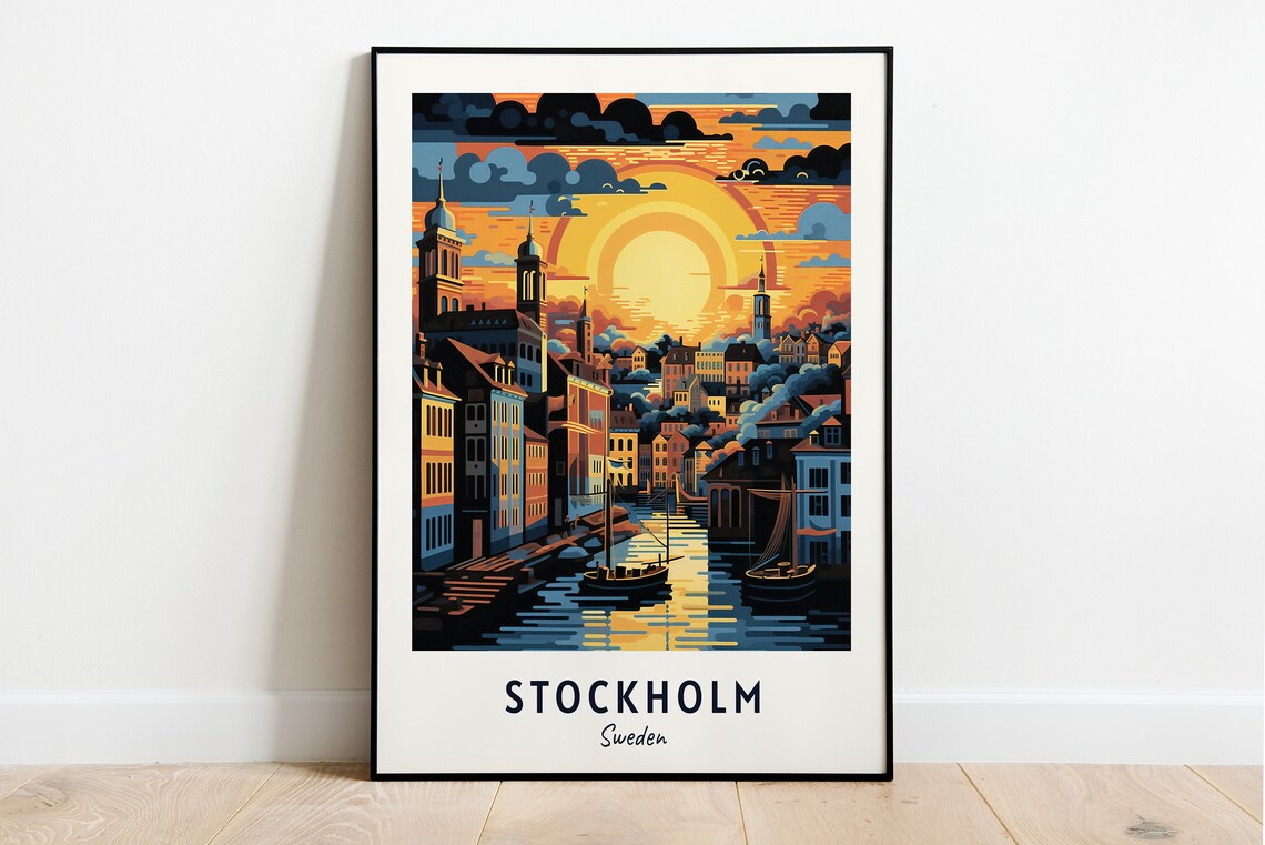 Stockholm Sweden Travel Poster, City Gift Print