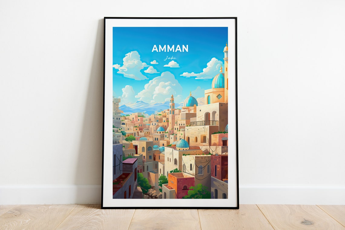 Amman Jordan Blue Domed Rooftops Old City Skyline View Poster - Image 3