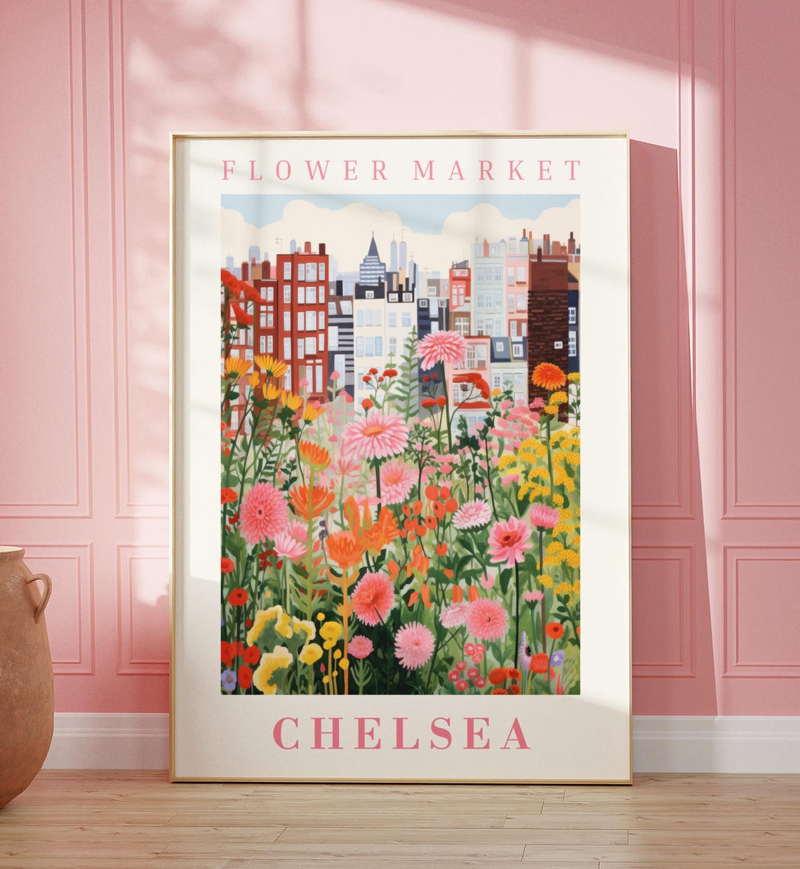 Chelsea Flower Market Poster Wall Decor United Kingdom Floral Illustration Botanical Gallery Wall Art Gift For Friend Travel Poster