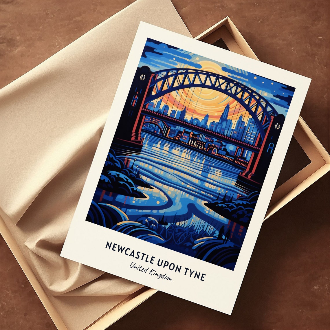 Tyne Bridge Glowing at Sunset over Newcastle upon Tyne Poster - Image 3