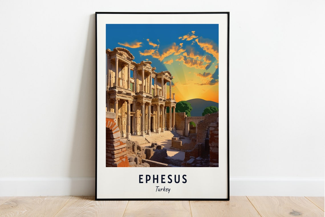 Ephesus Turkey Ancient Library of Celsus Ruins Sunset Poster