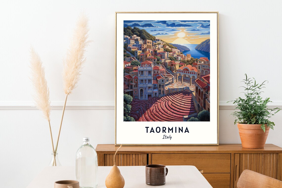 Taormina Ancient Theater Coastal Sunset Overlook Travel Poster - Image 2