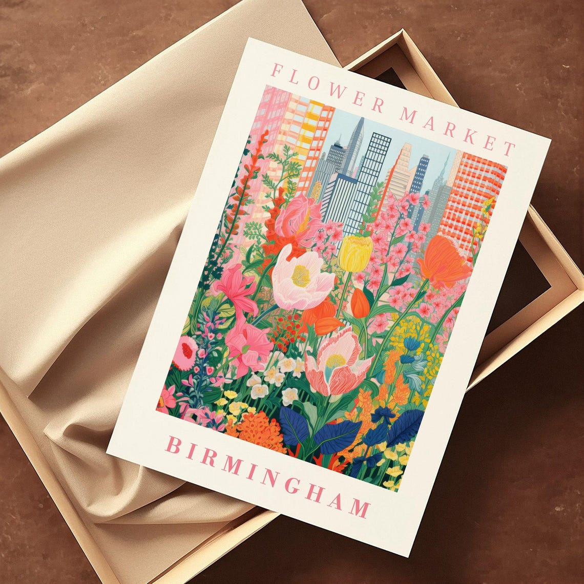 Birmingham Flower Market Tulip Meadow City Skyline Travel Poster - Image 2