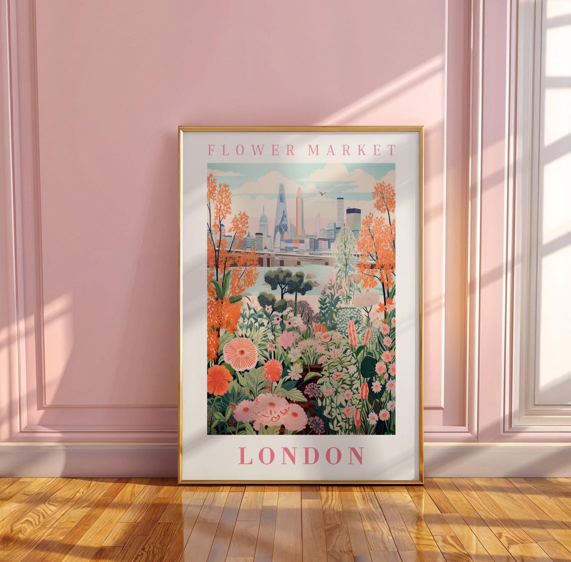 London Flower Market Poster Wall Decor United Kingdom Floral Illustration Botanical Gallery Wall Art Gift For Friend Travel Poster - Image 3