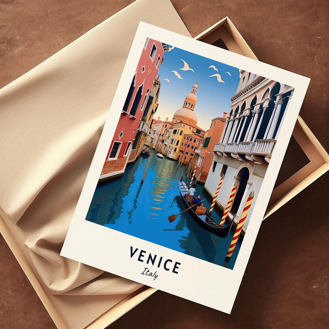 Venice Italy Gondola Canal Domed Church Afternoon Scene Poster - Image 3