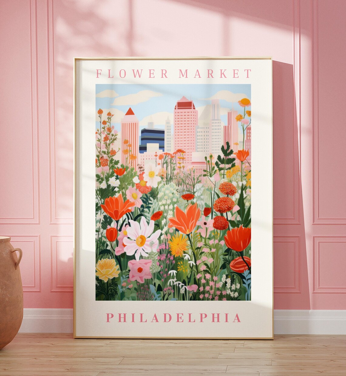 Philadelphia Flower Market City Towers Floral Garden Travel Poster