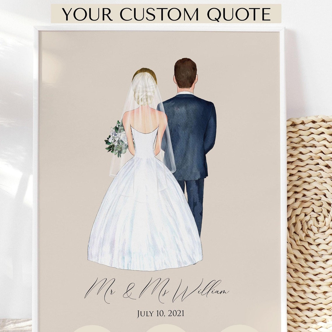 Personalized Wedding Gift For Couple Alternative Guest Book Custom Wedding Portrait Bride Groom Bridal Shower Gift 1st Anniversary Gift