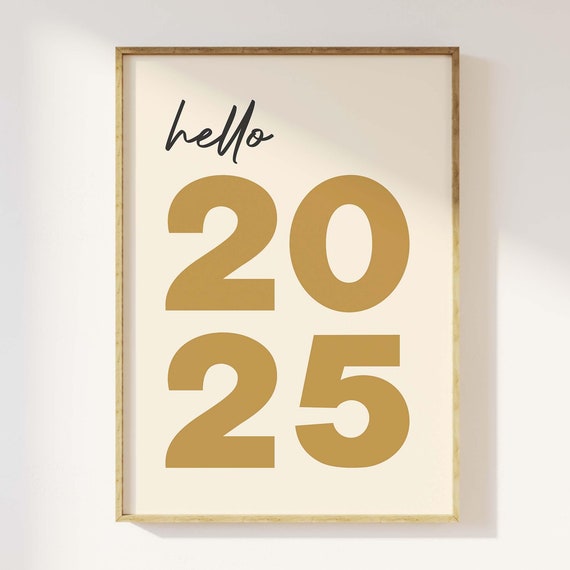 Hello 2025 New Years Print Art Black And Gold New Years Eve Print Cute Holiday Wall Decorations