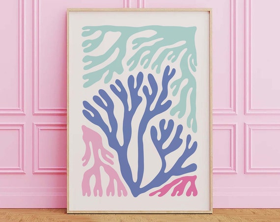 Coral Seaweed Print Art Cute Summer Art Print Girly Wall Art Beach House Decor Coastal Wall Art