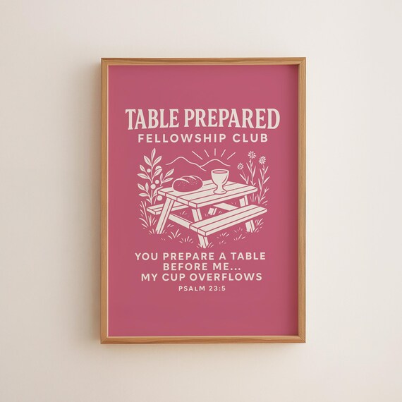 Table Prepared Psalm 235 Print Pink Christian Wall Art Fellowship Club Bible Verse Decor Scripture Poster