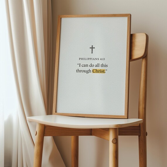 Through Christ Philippians 413 Christian Wall Art Bible Verse Minimalist Decor Scripture Faith Print
