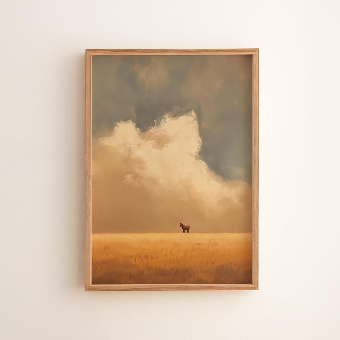 Dramatic Lone Horse in Golden Wheat Field Storm Cloud Poster