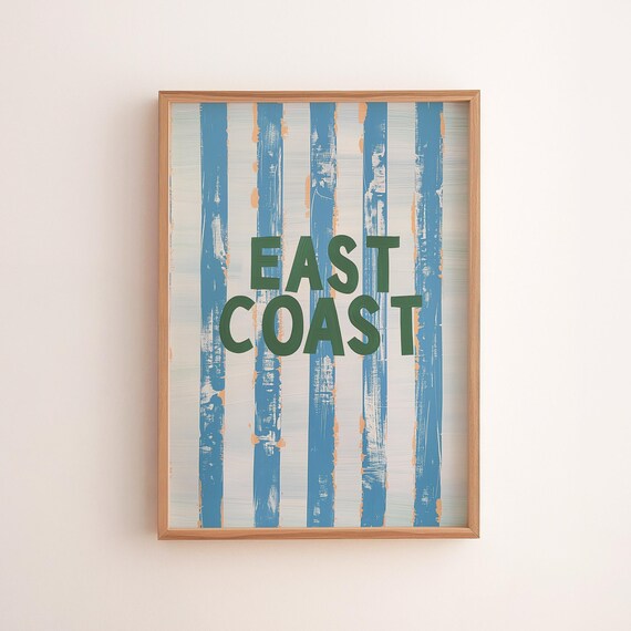 East Coast Bold Typography Blue Coastal Stripe Modern Poster