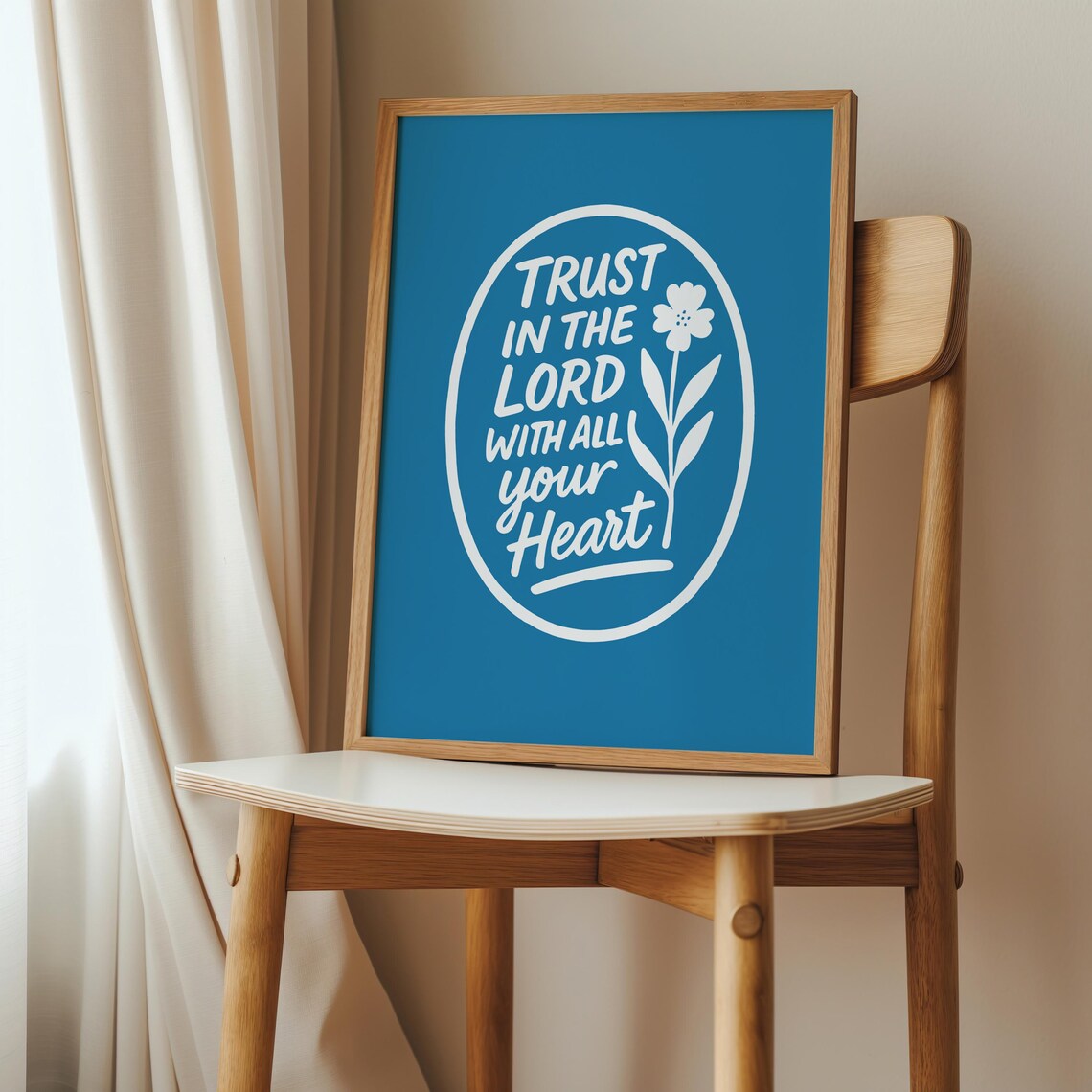 Trust In The Lord Teal Floral Print Christian Scripture Wall Art