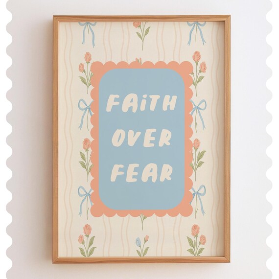 Faith Over Fear Blue Coquette Floral Bow Inspirational Poster
