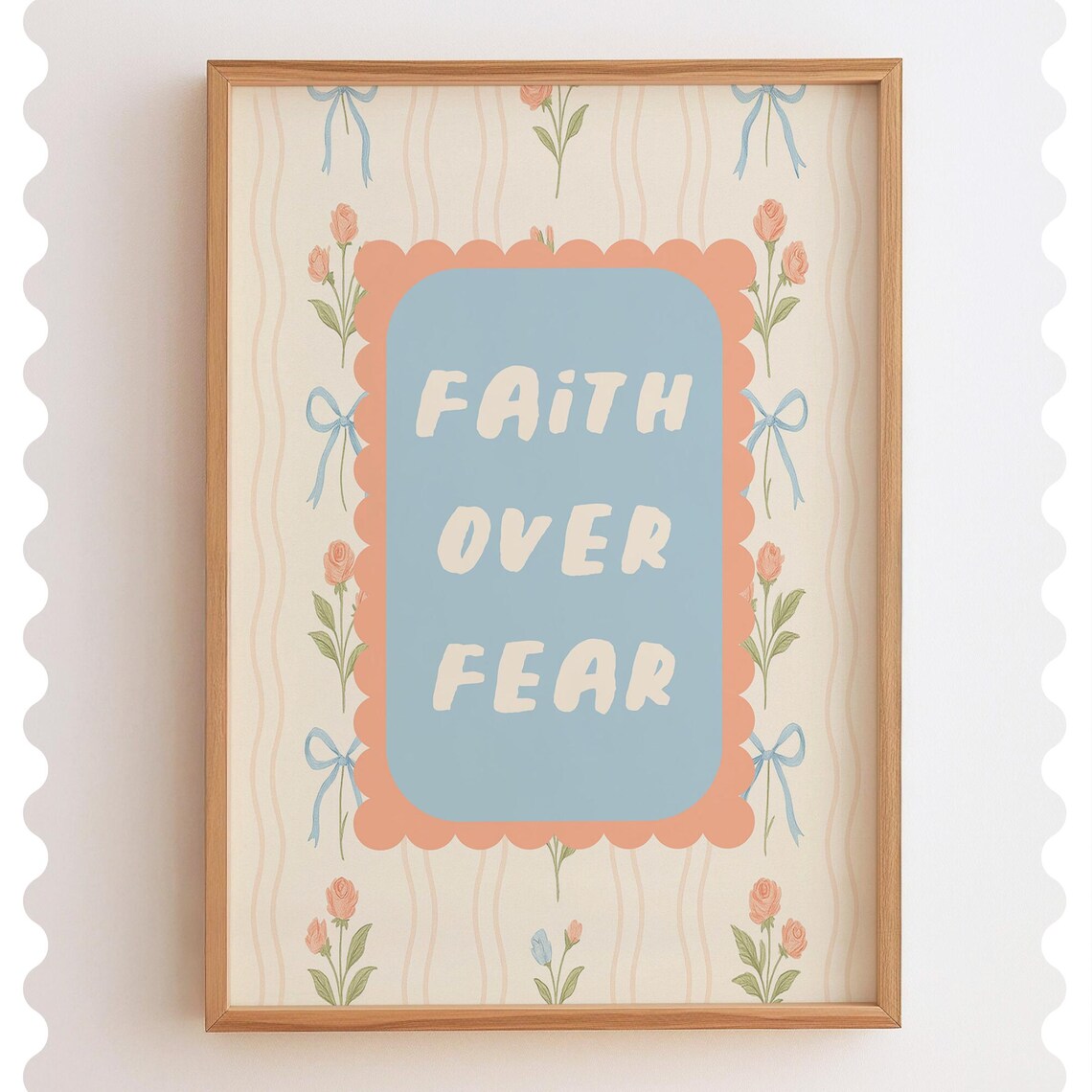 Faith Over Fear Blue Coquette Floral Bow Inspirational Poster