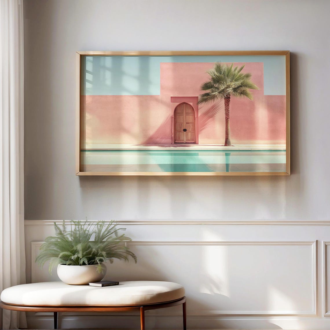 Pink Poolside Frame Tv Art Tropical Beach Design