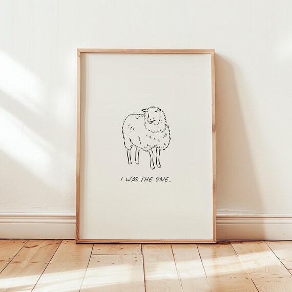 Cute Lost Sheep I Was The One Quote Minimal Line Drawing Print